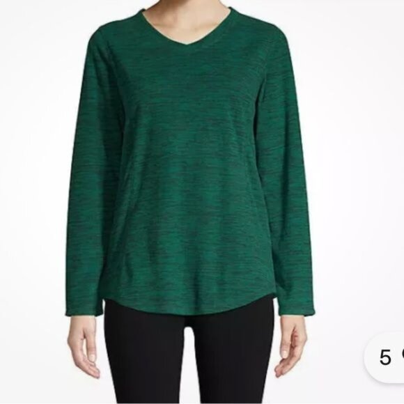 St. Johns Bay XXL Green Long Sleeve V-Neck Top - Picture 1 of 5